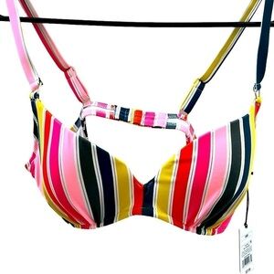 Shade & Shore Multi Color Striped adjustable halter Bikini Top 36B swim